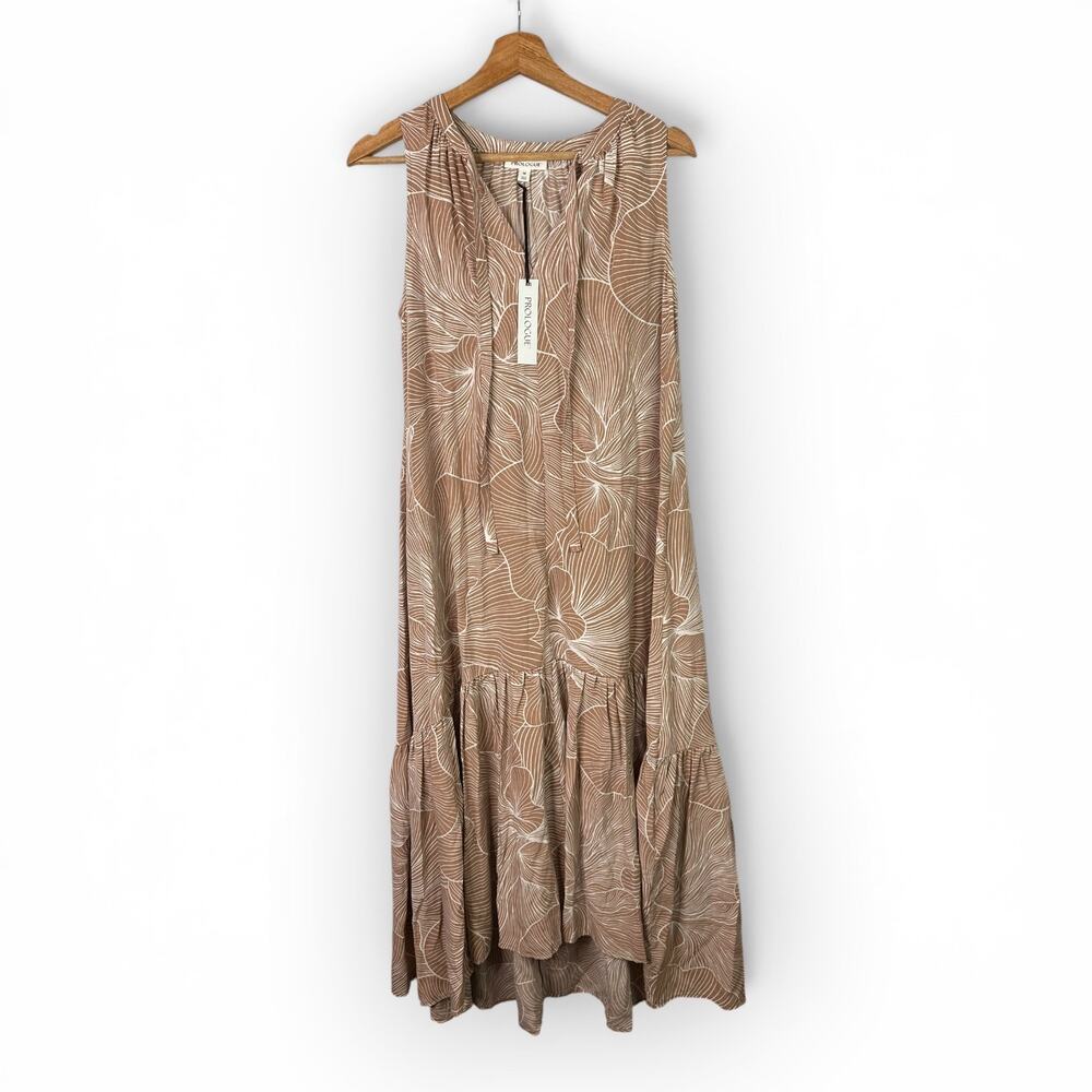 Prologue Medium NWT Brownie Print Sleeveless Maxi Tiered Dress Boho Prairie